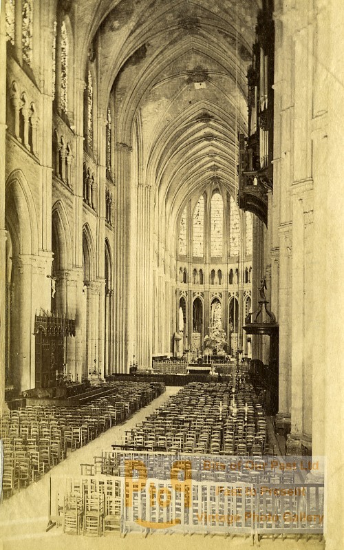 France Chartres Cathedral Interior Central Nave Old Albumen Photo 1880