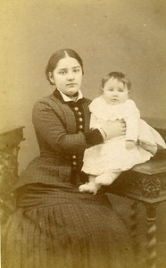 Mother & Child Fashion 76500 Elbeuf France Old CDV Photo Warnery 1890