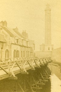 Lighthouse & old Street 62100 Calais France Old CDV Photo 1870