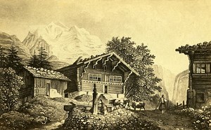Drawing Peasant House Lauterbronn Switzerland Old Photo CDV 1870