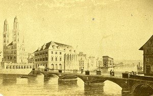 Drawing Zurich Church Switzerland Old Photo CDV 1870