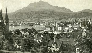 Drawing Luzern Panorama Switzerland Old Photo CDV 1870