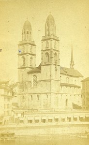 Cathedral Zurich Switzerland Old Photo CDV Keller 1870