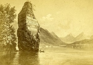 Drawing Luzern Schiller Rock Switzerland Old Photo CDV 1870