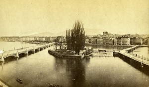 Panorama view of Lake Geneva Switzerland Old Photo 1870
