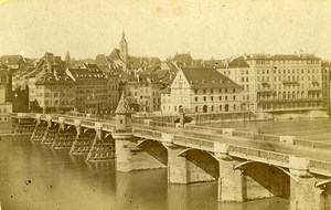 Wooden Bridge over the Rhine Basel Switzerland Old CDV Photo 1870