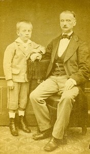 Father & Son Portrait Head Study Paris France Old CDV Mustiere Photo 1870