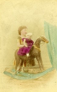 Young Girl & her Toys Berlin Germany Old CDV Photo Linde 1870