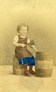 Young Girl & her Toys Berlin Germany Old CDV Photo Linde 1870