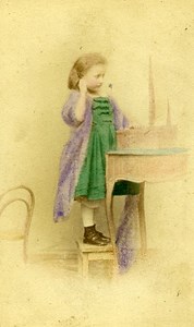 Young Girl & her Toys Berlin Germany Old CDV Photo Linde 1870