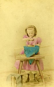 Young Girl & her Toys Berlin Germany Old CDV Photo Linde 1870
