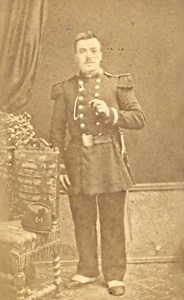 Officer smoking Cigarette France Military Uniform Old CDV Photo 1880'