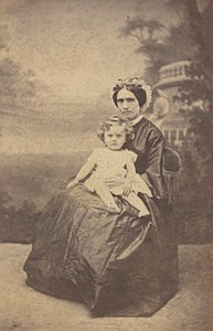 Mother & Child seated Fashion Nantes Old CDV Photo 1865