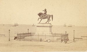 France CDV Photo 1880 Cherbourg Napoleon Statue Boats