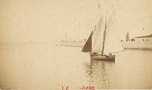 France old CDV Photo 1880 Le Havre Harbour Sailboat