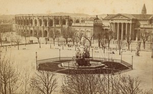 Nimes Esplanade Fountain Gard France Old CDV Photo 1875