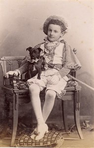 Boy in Costume Dog Scene de Genre France Old Delaporte Photo 1900