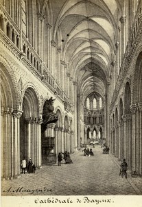 France Maugendre Drawing of Bayeux Cathedral old CDV Photo Desroches 1865