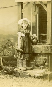 France Royat Girl in Clogs Chicken Traditional Costume CDV Photo Leopold 1885