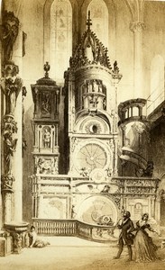 France Strasburg Church Clock Old CDV Photo of Gravure Fietta 1865