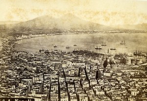 Italy Napoli Panorama Old CDV Photo Rive 1870