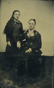 American Ferrotype Tintype Mother & Daughter Old Photo 1880