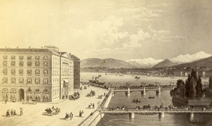 Switzerland Geneva Hotel des Bergues Old CDV Photo of Painting or Gravure 1865