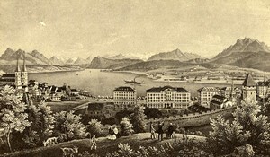 Switzerland Lucerne Panorama Old CDV Photo of Gravure 1865