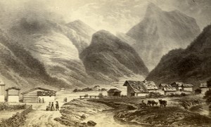 Switzerland View of Gemmi Mountain Village Old CDV Photo of Gravure 1865