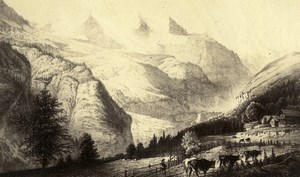 Switzerland Jungfrau & Lauterbrunnen Valley Old CDV Photo of Gravure 1865