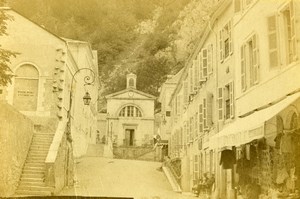 France Eaux Bonnes Church Street Scene Old CDV Photo Jules Andrieu 1865