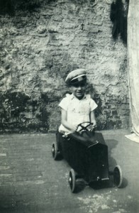 France Lille Childhood Toys Boy in Pedal Car Old Amateur Photo Snapshot 1945