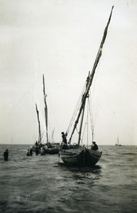 Cambodia Phnom Penh Fishing Sailboat Fishermen Old Amateur Snapshot Photo 1934