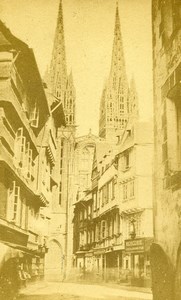 France Brittany Quimper Cathedral Saint Corentin Old CDV Photo Pepin 1870