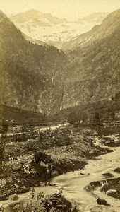 France Pyrenees Vallee du Lys Luchon Mountain Stream Old CDV Photo Soule 1872