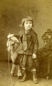 France Paris young Rider Fashion Horse or Goat? Toy Old CDV Photo Berthaud 1884