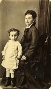 France Paris Woman Mother & Child Girl Fashion Old CDV Photo 1900