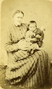 France Fashion Woman Child & Doll Old Photo CDV 1870's