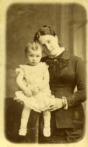 France Lille Fashion Mother & Child Old Photo CDV Ferrand 1890'