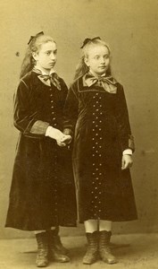 Germany Coblenz Fashion Children Sisters? Old Photo CDV Laux 1870's