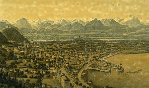 Austria Bregenz Panorama Old hand colored Photo CDV Dikenmann 1870'