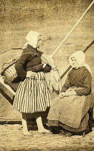 France Calais Shrimp Fisherwomen Old Photo CDV Benoit 1870'