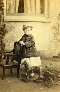 London Hornsey Child with Horse Toy Wheelbarrow Old Photo CDV Williams 1865'