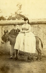 France Donkey Ride Lady & Old Man Old Photo CDV 1870'