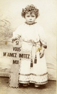 France Tourcoing Child Portrait Cross Old CDV Photo Leroy 1890