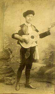 France Roubaix Young Man Guitar Player Portrait Old CDV Photo Meunier 1890