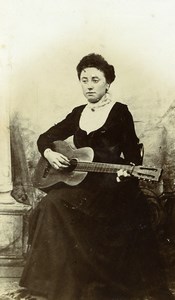 France Tourcoing Woman Guitar Player Portrait Old CDV Photo Jules Baisez 1890