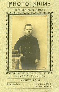 France Bonus Photo Special for Schools Schoolboy Portrait Old CDV Photo 1910