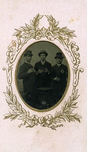 France Ferrotype Tintype Group 3 Men Smoking Cigar? Old Photo 1880