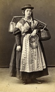 Italy Venezia Woman Water Carrier Costume Fashion Old CDV Photo Naya 1870